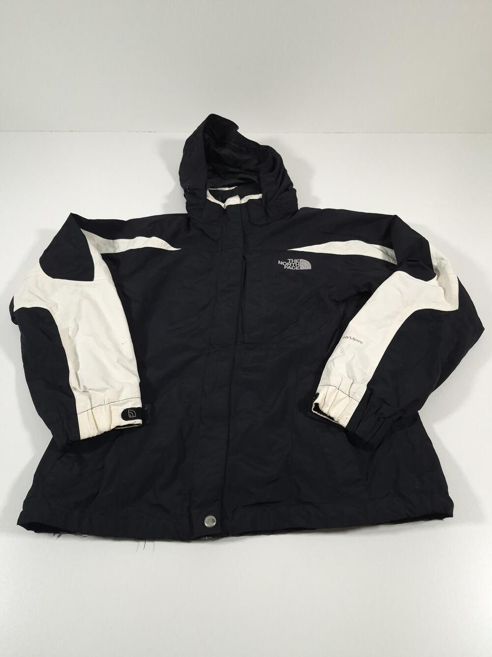 The North Face Jacket Womens Medium Black White HyVent Hooded Rain Coat